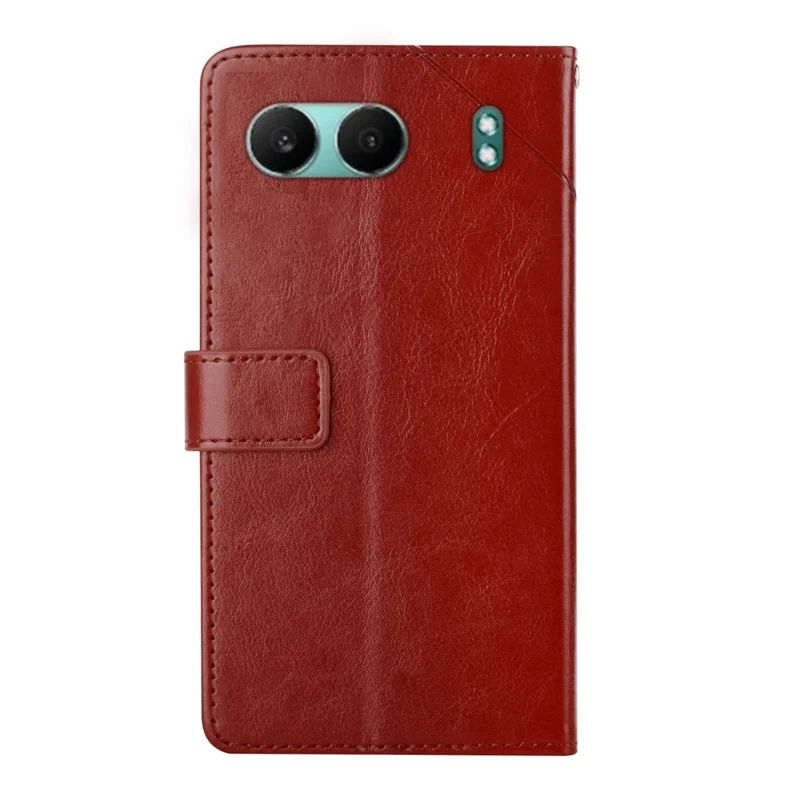 For OnePlus Nord 4 Case with Wrist Strap Y Shaped Lines Imprint Leather Phone Cover - Brown