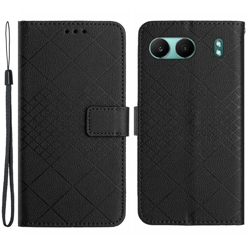 HT06 For OnePlus Nord 4 Wallet Phone Case Imprint PU Leather Flip Folio Cover - Black
