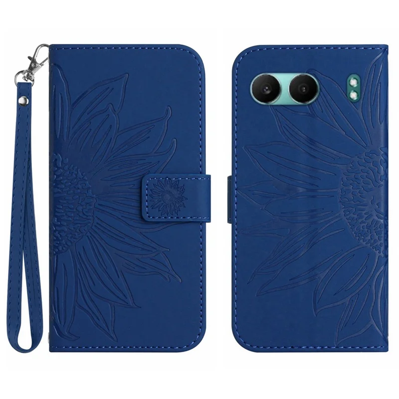 HT04 For OnePlus Nord 4 Case Sunflower Imprint Leather Wallet Phone Cover with Wrist Strap - Sapphire