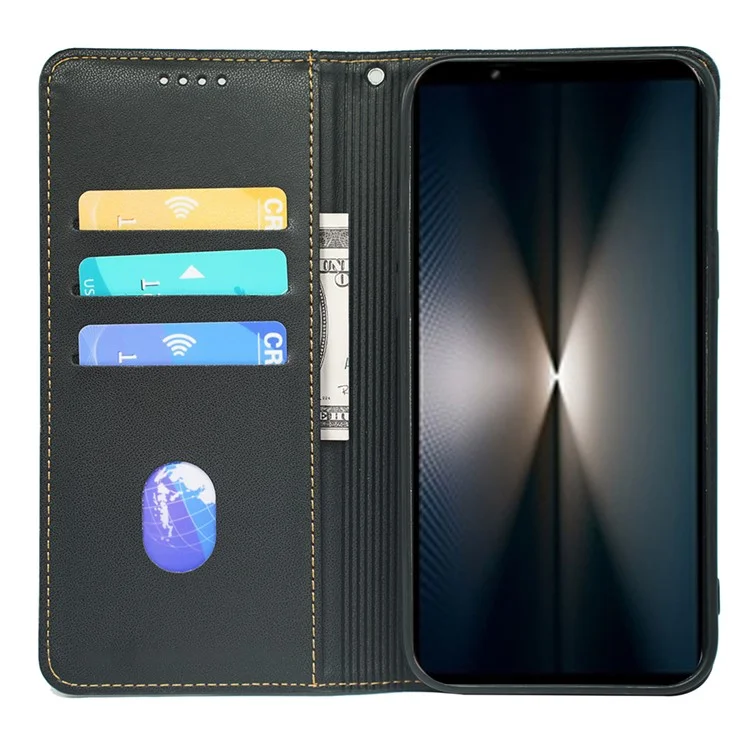For Sony Xperia 1 VI Case Four-Leaf Clover Leather Flip Phone Cover Stand Wallet - Black