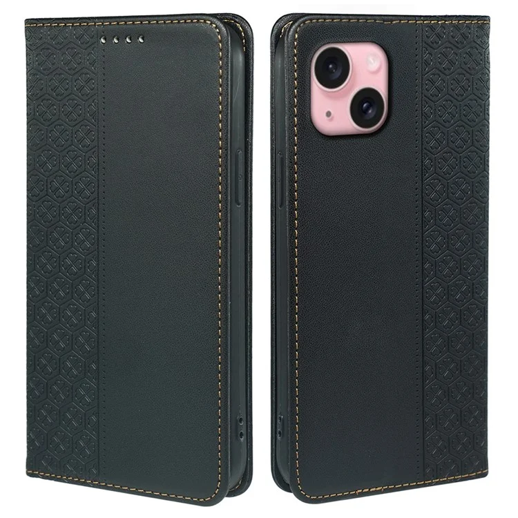 Для Iphone 14 Case Case Clover Clover Кожаная Крышка Телефона Подставка Для Подставки - Черный