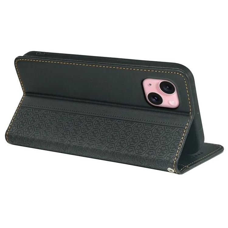Для Iphone 14 Case Case Clover Clover Кожаная Крышка Телефона Подставка Для Подставки - Черный