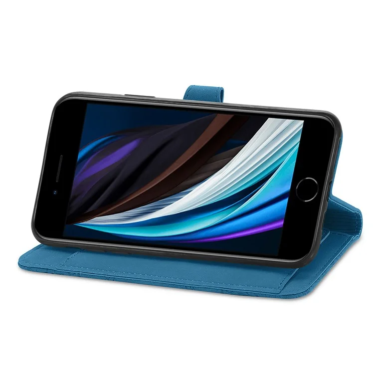 Pour Iphone 6 / 6s / 7 / 8 4,7 Pouces / SE (2020) / SE (2022) Fleur Imprimé PU Cuir PU Portefeuille Support Couvercle Téléphone Avec Poche à Fermeture Éclair - Bleu