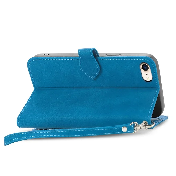 For iPhone 6 / 6s / 7 / 8 4.7 inch / SE (2020) / SE (2022) Flower Imprinted PU Leather Case Wallet Stand Phone Cover with Zipper Pocket - Blue