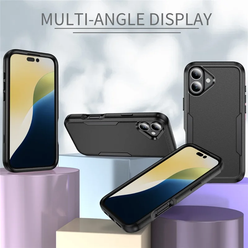 Commuter Series For iPhone 16 Case 3-in-1 Shockproof TPU+PC Phone Cover - Black