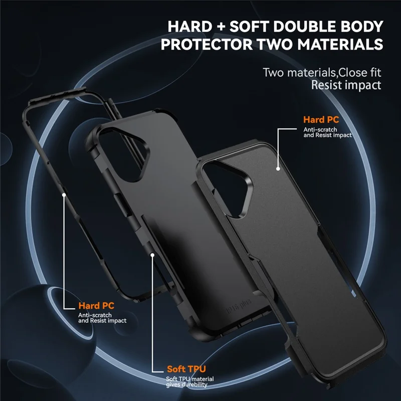 Commuter Series For iPhone 16 Case 3-in-1 Shockproof TPU+PC Phone Cover - Black