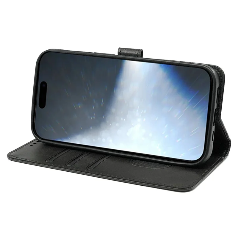 For iPhone 16 Pro Case Calf Texture Leather Stand Book Style Phone Cover - Black