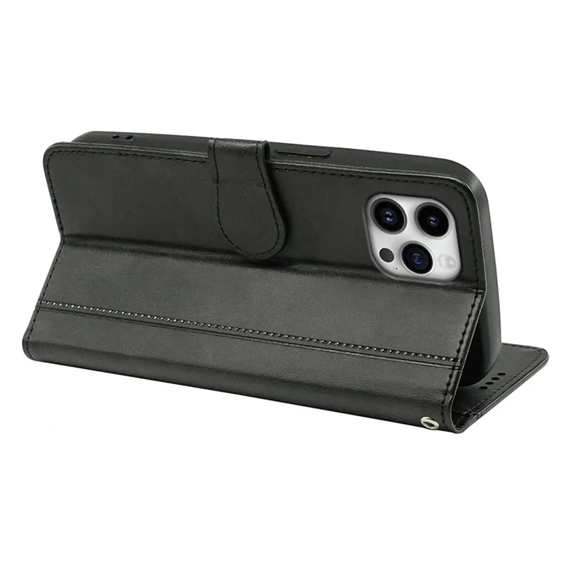 For iPhone 16 Pro Case Calf Texture Leather Stand Book Style Phone Cover - Black
