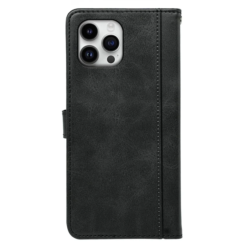 For iPhone 16 Pro Case Calf Texture Leather Stand Book Style Phone Cover - Black