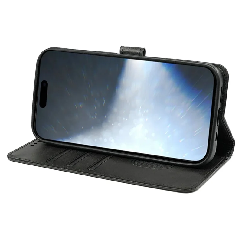 Para iPhone 16 Plus Case Calf Texture Leather Stand Book Style Phone Cover - Preto