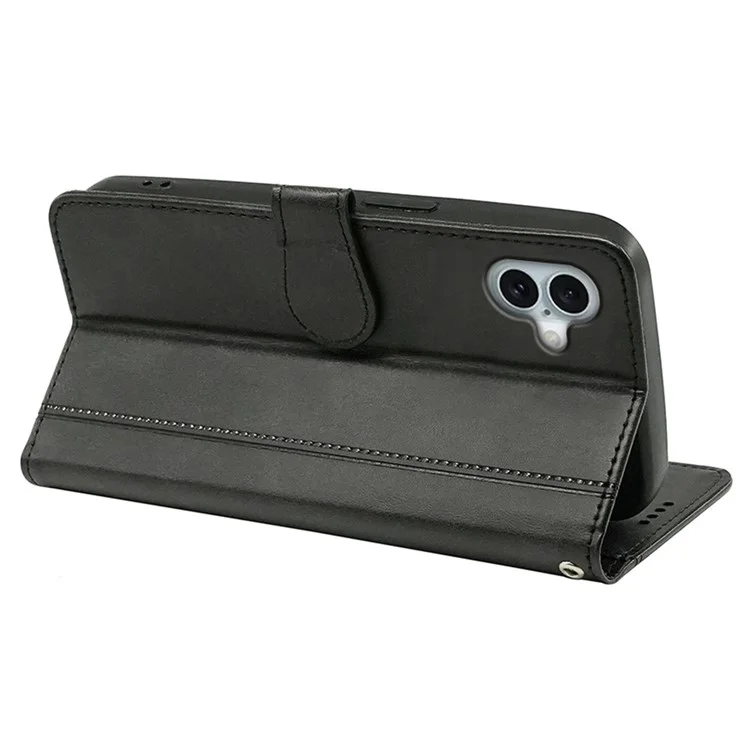 Für iPhone 16 Case Calf Texture Leather Stand Book Style Phone Cover - Schwarz