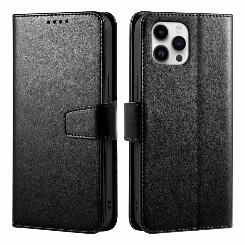 For iPhone 16 Pro Max Case Card Holder Wallet Leather Phone Cover - Zwart