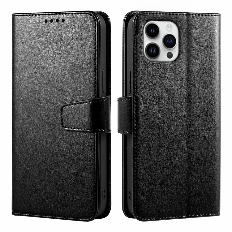 For iPhone 16 Pro Case Card Holder Wallet Leather Phone Cover - Schwarz