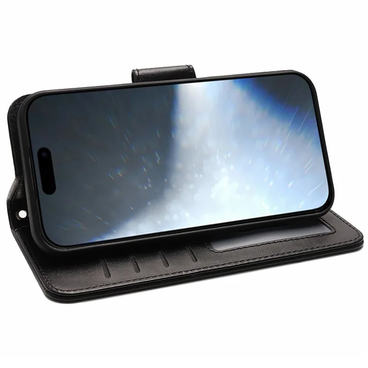 For iPhone 16 Pro Case Card Holder Wallet Leather Phone Cover - Schwarz