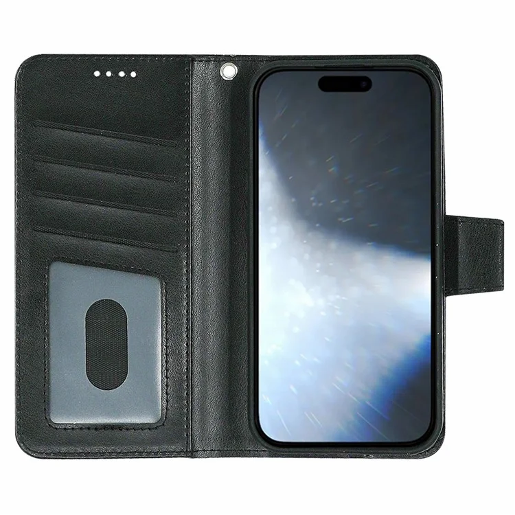 For iPhone 16 Pro Case Card Holder Wallet Leather Phone Cover - Schwarz