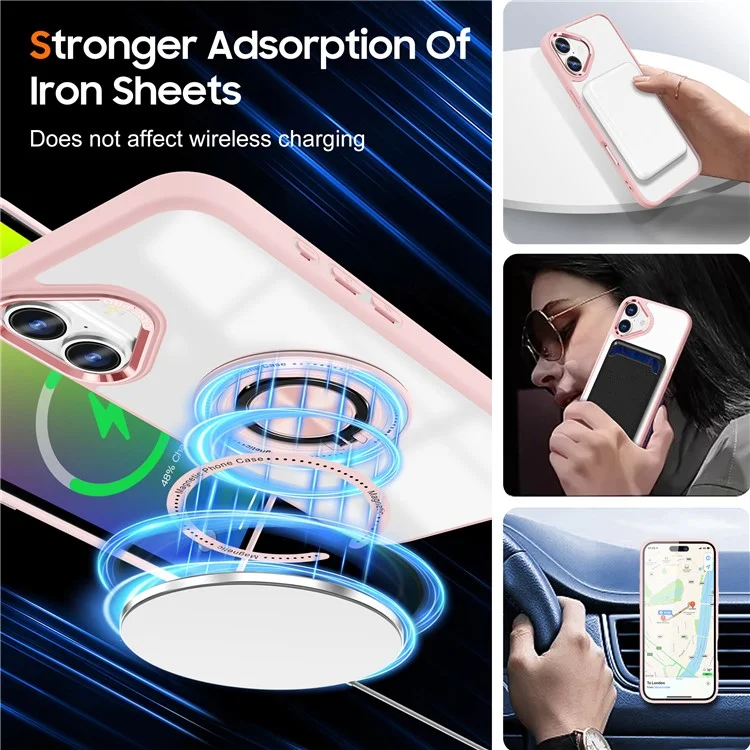 Per iPhone 16 Plus Case Magnetic Ring Holder Kickstand PC+TPU Phone Cover - Pink