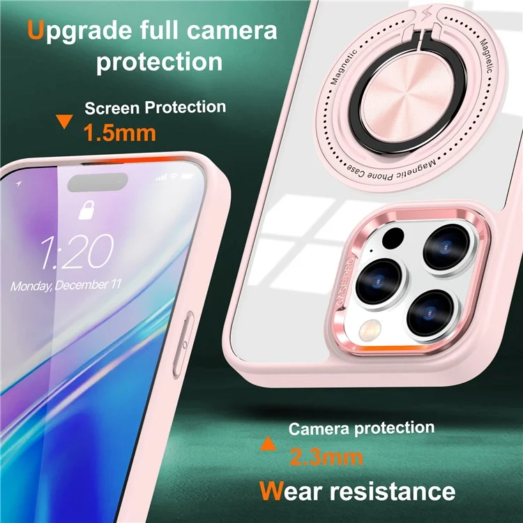 Funda para iPhone 16 Pro Max con soporte magnético y anillo - Rosa