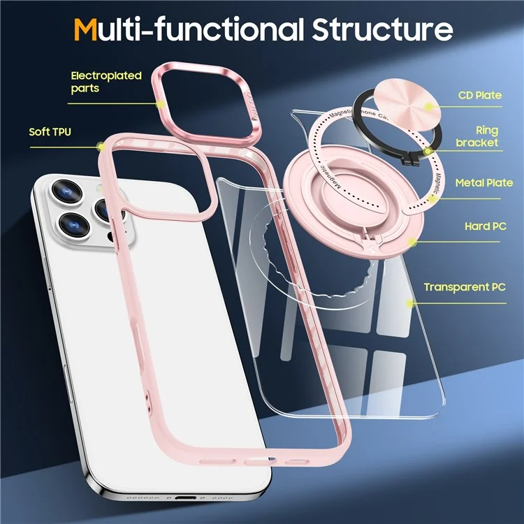 Funda para iPhone 16 Pro Max con soporte magnético y anillo - Rosa