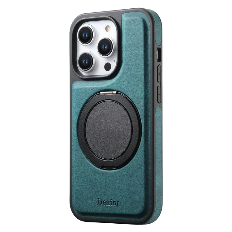 DENIOR A14 для iPhone 15 Pro Магнитный чехол с поворотной подставкой из кожи и ПК ТПУ - Синий
