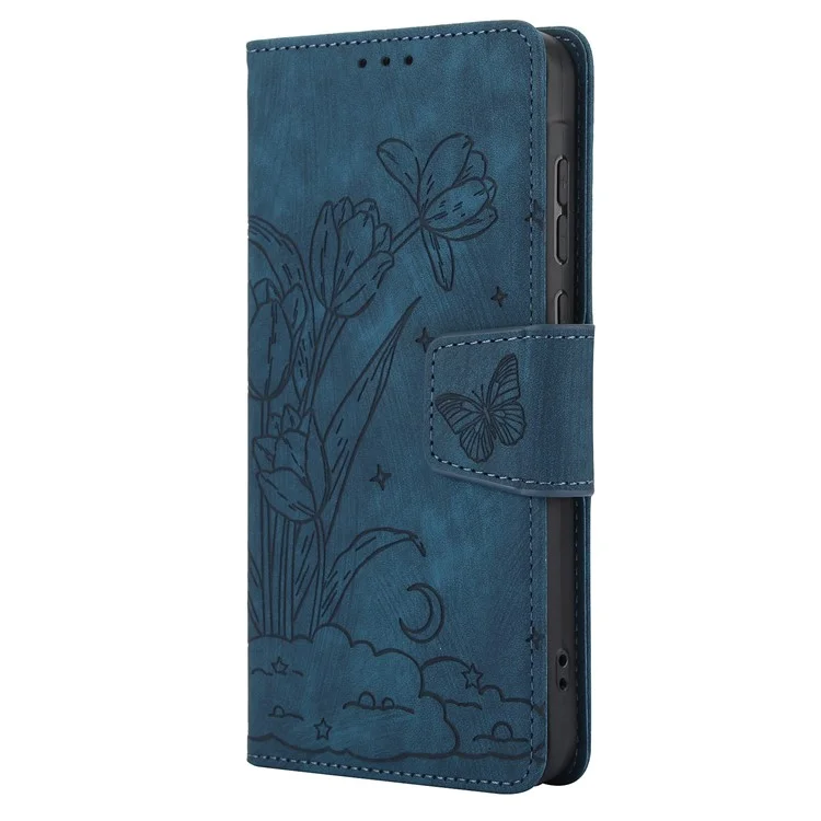 SY-001 Para Iphone 16 Plus Case Flower Butterfly Telet Cover Con Correa de Mano - Azul