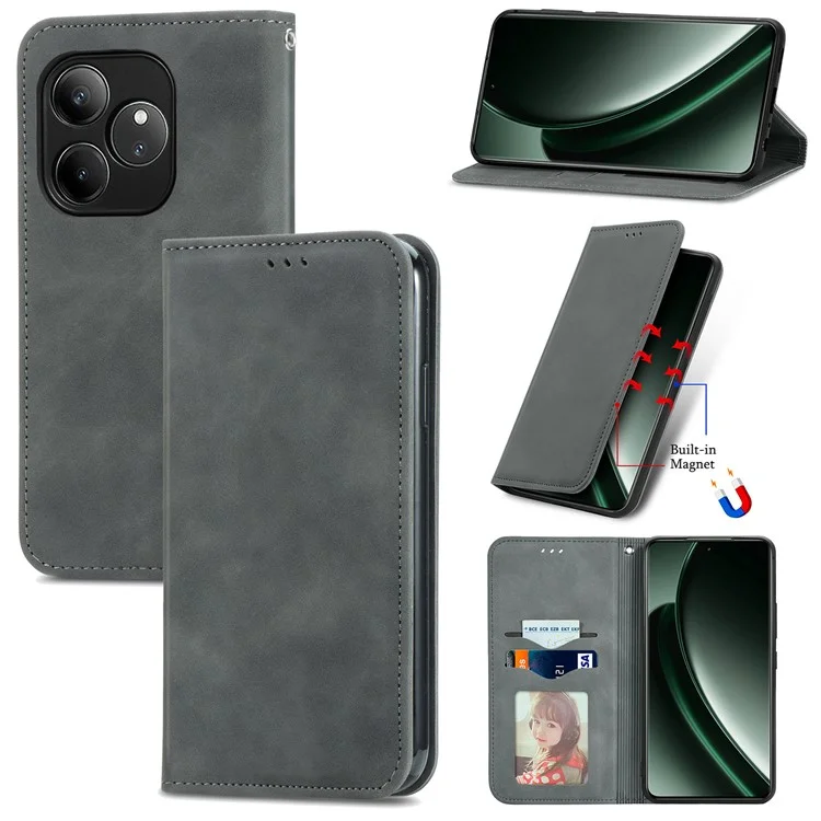 Para Realme GT 6 5G Case Skin Touch Touch Feeling Telep Cubierta Magnética Absorción Magnética - Gris