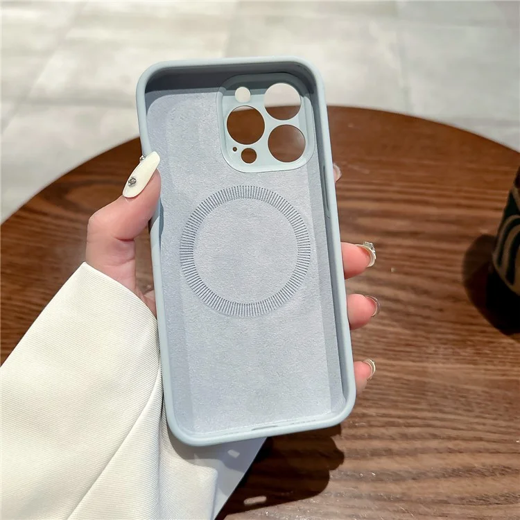 Pour iPhone 16 Pro Max Magnetic Case PC+Liquid Silicone Shockproof Protective Phone Cover - Blue Grey