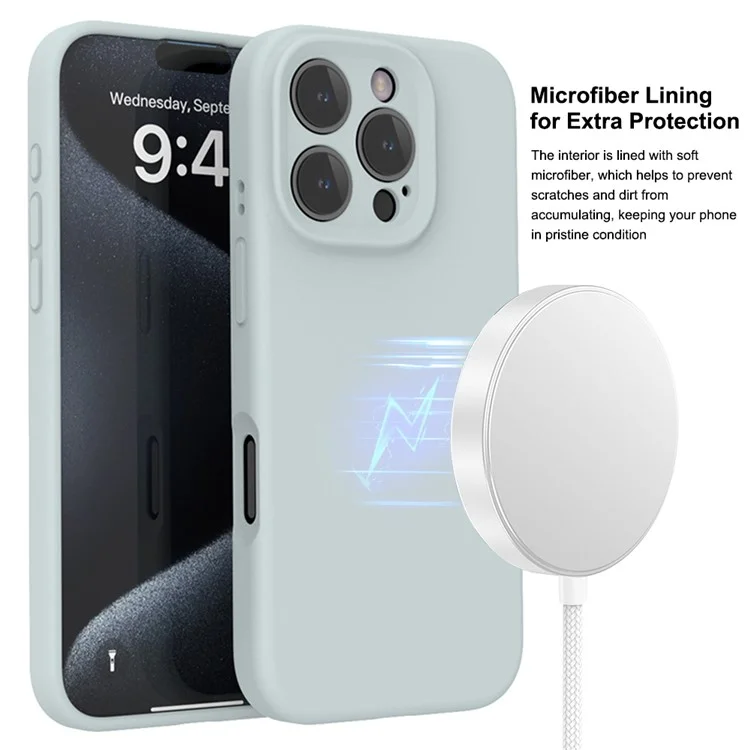 Per iPhone 16 Pro Custodia Magnetica Caso PC+Liquid Silicone Antiurto Custodia Protettiva per Telefono - Blu Grigio