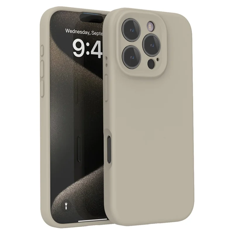 Til iPhone 16 Pro Max Case PC+Liquid Silicone Beskyttende Telefonbeskyttelse med Microfiber Fodring - Lysegrå
