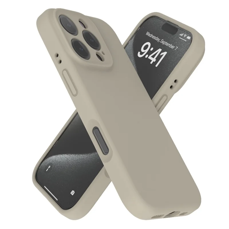 Til iPhone 16 Pro Max Case PC+Liquid Silicone Beskyttende Telefonbeskyttelse med Microfiber Fodring - Lysegrå