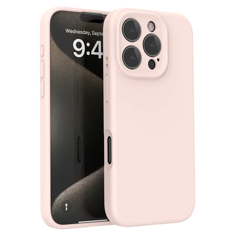 For iPhone 16 Pro Case PC+Liquid Silicone Protective Phone Cover with Microfiber Lining - Grey Pink