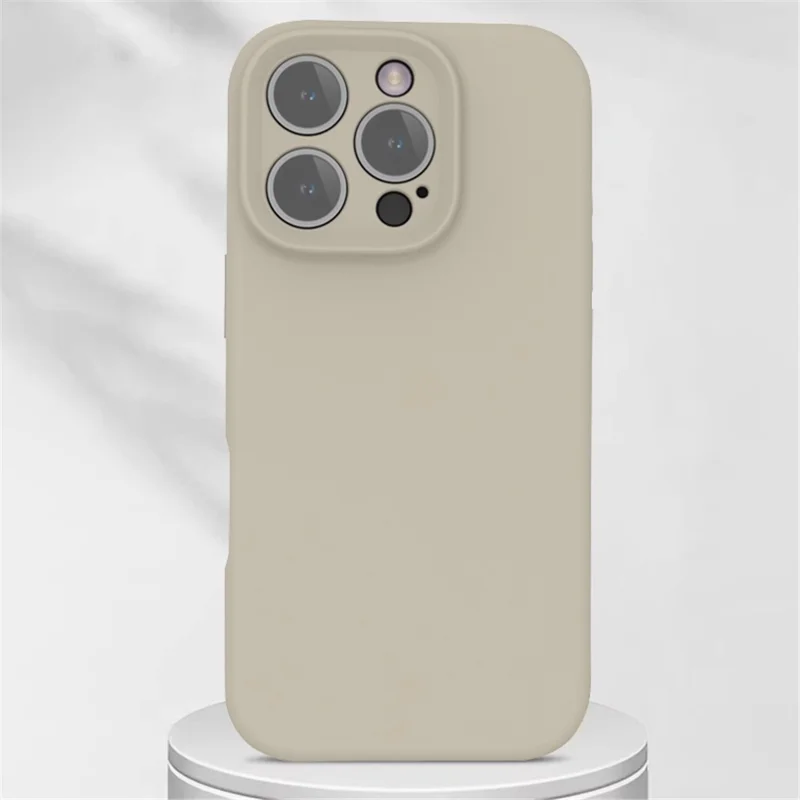 For iPhone 16 Pro Case PC+Liquid Silicone Protective Phone Cover with Microfiber Lining - Grey Pink