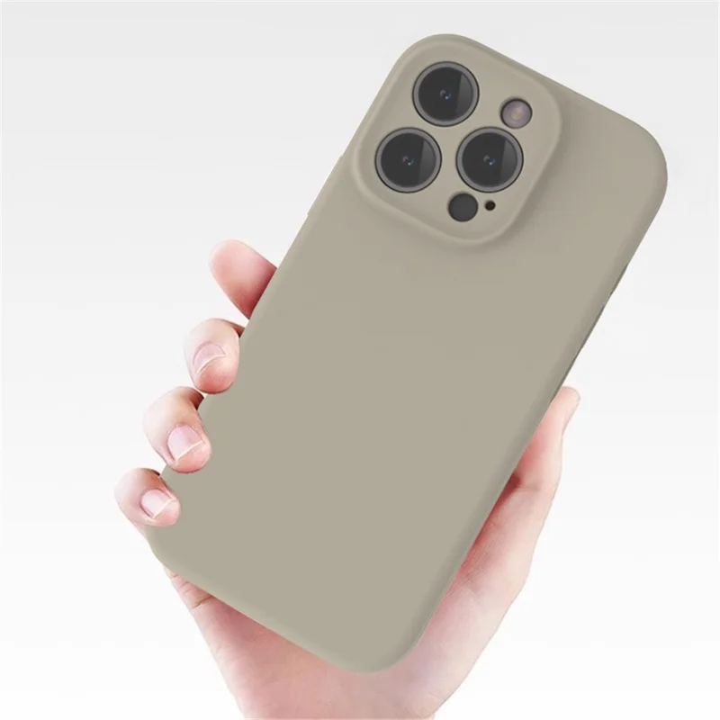 For iPhone 16 Pro Case PC+Liquid Silicone Protective Phone Cover with Microfiber Lining - Grey Pink