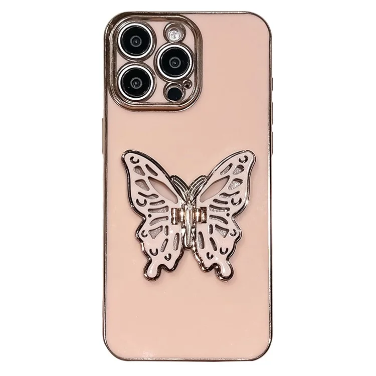 Para Iphone 15 Pro Case Butterfly Kickstand TPU Electroplating Telephip Cover - Rosa
