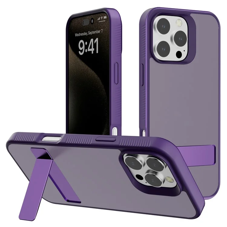 G Style For iPhone 16 Pro Case Skin-Touch Matte TPU+PC Phone Cover with Kickstand - Dark Purple