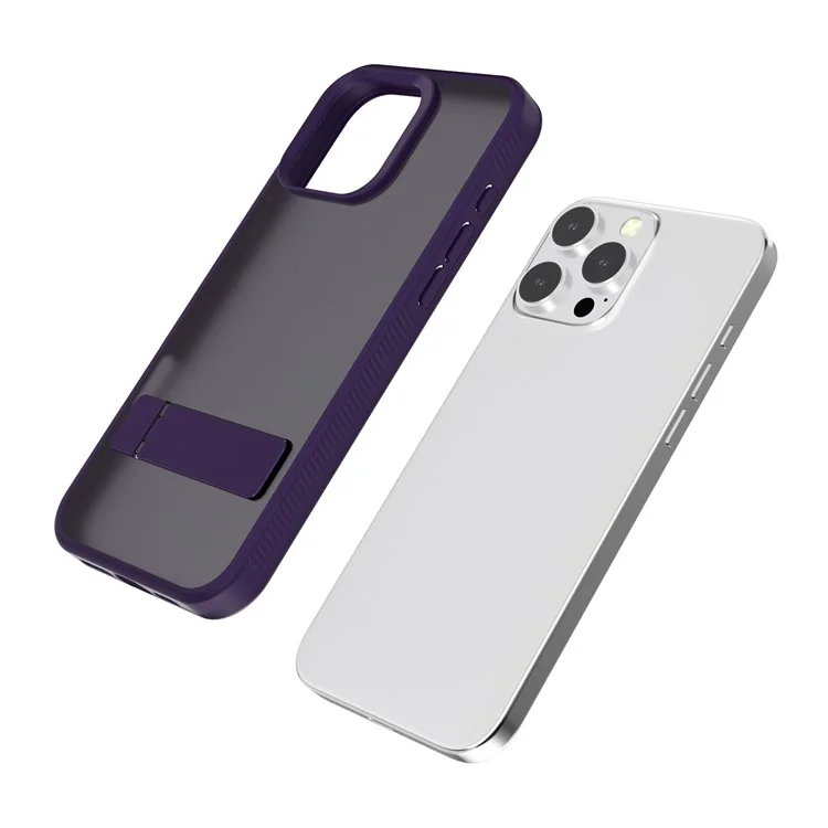 G Style For iPhone 16 Pro Case Skin-Touch Matte TPU+PC Phone Cover with Kickstand - Dark Purple