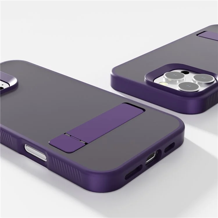 G Style For iPhone 16 Pro Case Skin-Touch Matte TPU+PC Phone Cover with Kickstand - Dark Purple