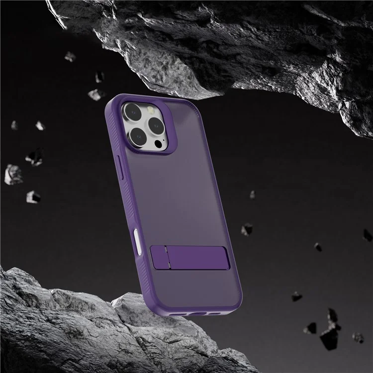 G Style For iPhone 16 Pro Case Skin-Touch Matte TPU+PC Phone Cover with Kickstand - Dark Purple