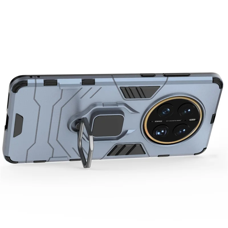 For Huawei Mate 50 Pro 4G Hard PC Soft TPU Dual Layered Shockproof Cover Ring Kickstand Grip Protective Phone Case - Blue