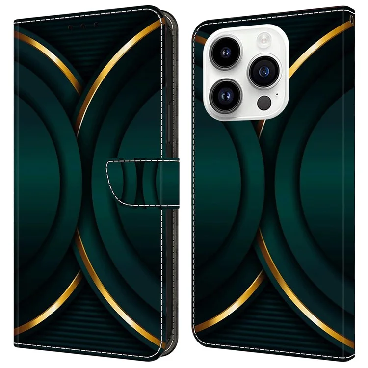 Per iPhone 16 Pro Max Case 3D Pattern PU Leather Wallet Phone Cover with Stand - Gold Contour