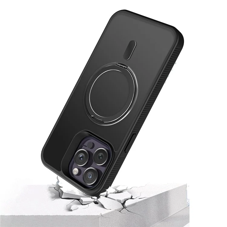 G Style For iPhone 14 Pro Case Skin-Touch Matte TPU+PC Phone Cover with Rotatable Magnetic Kickstand - Black