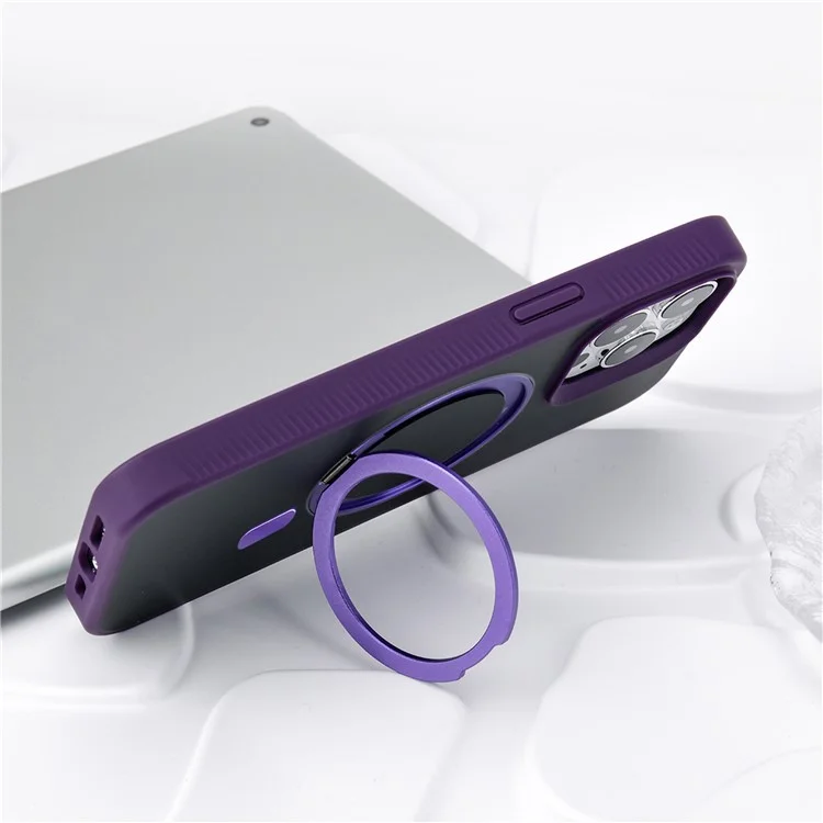 G Style For iPhone 14 Pro Case Skin-Touch Matte TPU+PC Phone Cover with Rotatable Magnetic Kickstand - Black