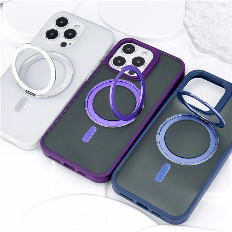 G Style For iPhone 14 Pro Case Skin-Touch Matte TPU+PC Phone Cover with Rotatable Magnetic Kickstand - Black