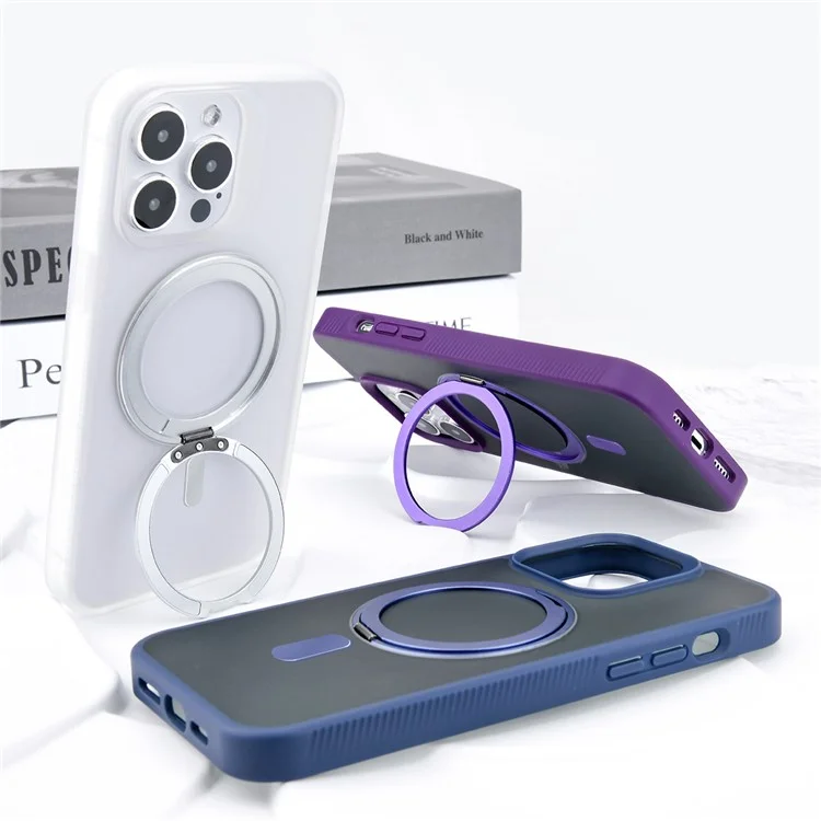 G Style For iPhone 15 Pro Case Skin-Touch Matte TPU+PC Phone Cover with Rotatable Magnetic Kickstand - Black