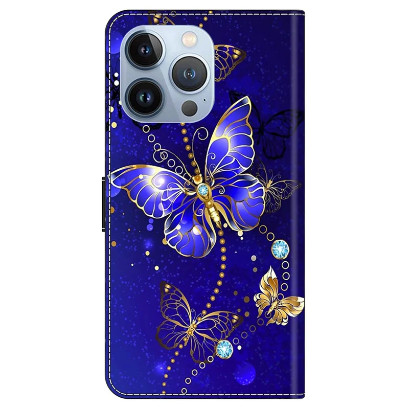 Per iPhone 16 Pro Case 3D Pattern PU Leather Wallet Phone Cover con Stand - Diamond Butterfly