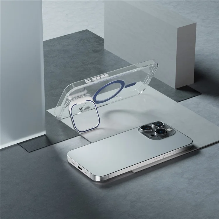 J1 Para Iphone 16 Pro Case Compatível Com MagSafe Lens Frame Kickstand Clear PC Tone - Roxo Escuro