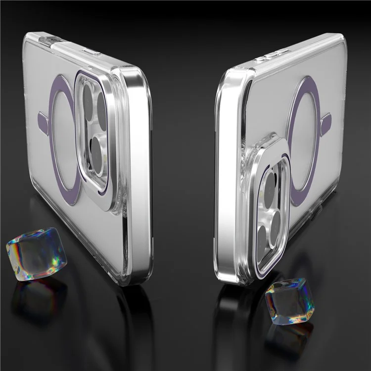 J1 Para Iphone 16 Pro Case Compatível Com MagSafe Lens Frame Kickstand Clear PC Tone - Roxo Escuro