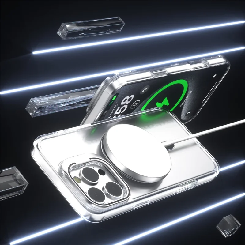 J1 For iPhone 16 Pro Max Case Compatible with MagSafe Lens Frame Kickstand Clear PC Phone Cover - Dark Purple