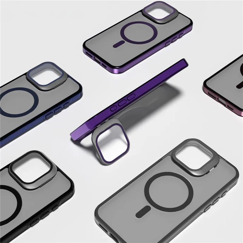 J3 For iPhone 16 Pro Case Compatible with MagSafe Lens Kickstand PC+TPU Matte Phone Cover - Black