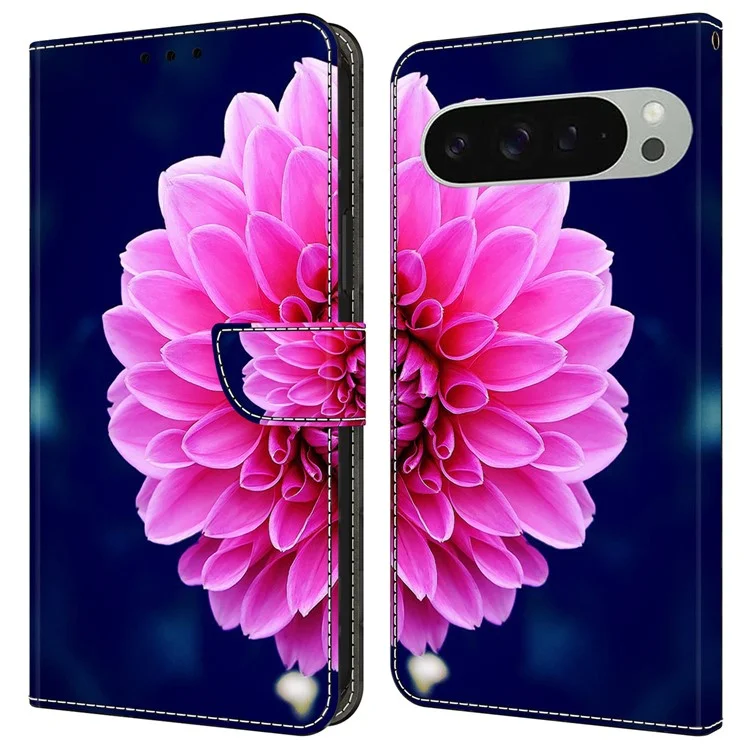 Para Google Pixel 9 / 9 Pro Case 3D Patrón PU Cuero de Cuero Cover Con Soporte - Flores Rosadas