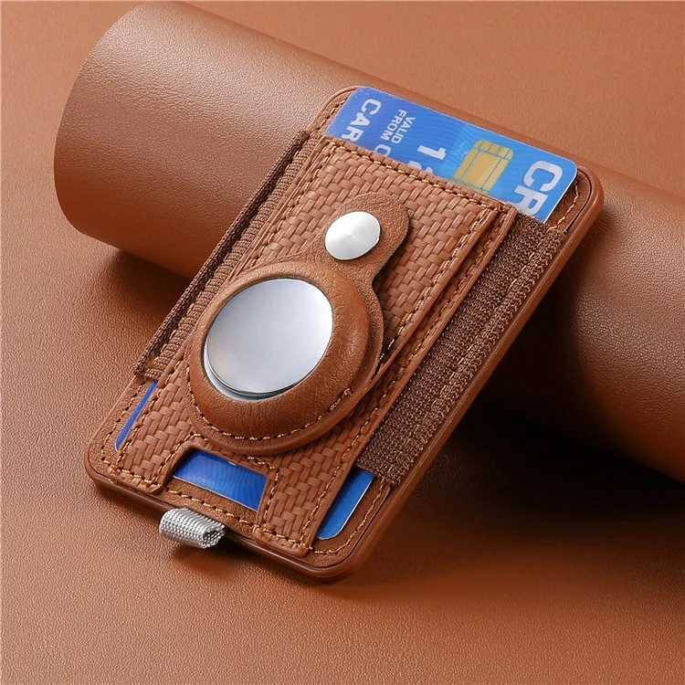 MC-W17 Magnetische Kartenhülle für AirTag Carbon Fiber Texture Leder Anti Loss Card Slot - Braun